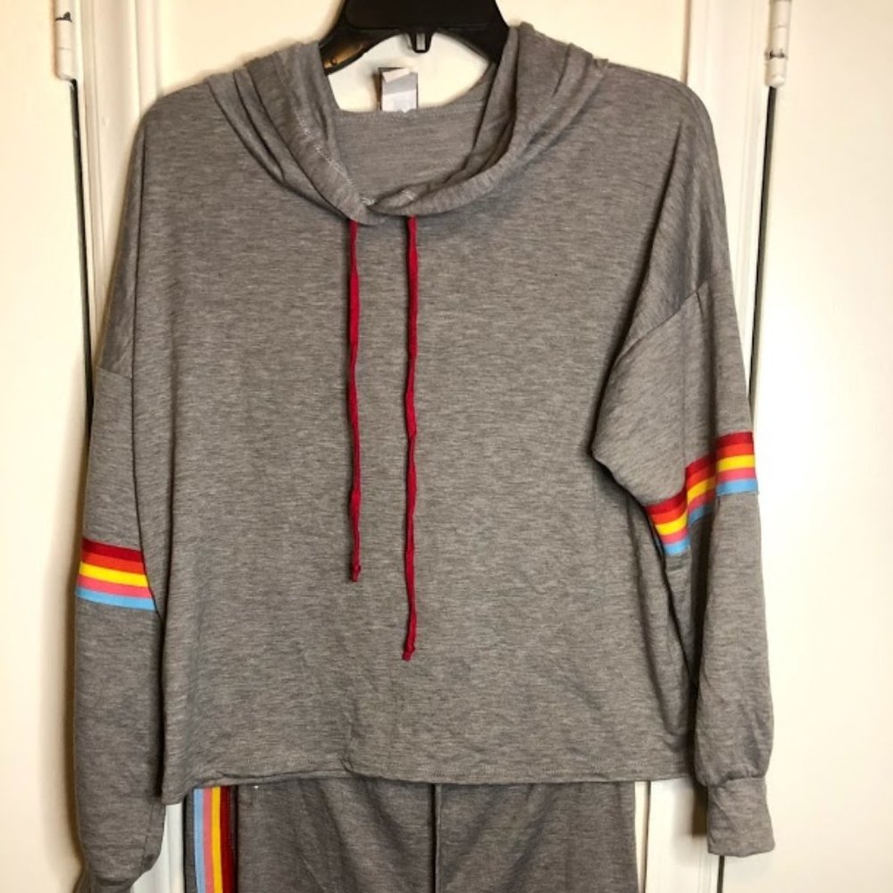 Grey Jogger Set Rainbow Striped 0X